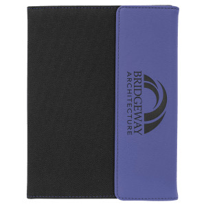 7" x 9" Purple Engraved Faux Leather / Black Canvas Portfolio with Notepad