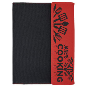 9 1/2" x 12" Red Engraved Faux Leather / Black Canvas Portfolio with Notepad