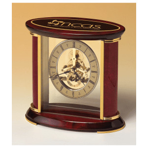 7" x 9" Skeleton Clock w/Sub-Second Dial, Brass Finish Movement, Rosewood Piano Accents, Plate