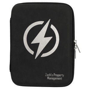 8 1/2" x 6" x 1 3/4" Black/Silver Leatherette Cord Case