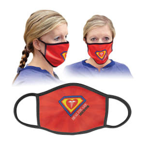 8" x 5 1/2" Large Custom Printed Face Mask With Black Trim & Ear Loops