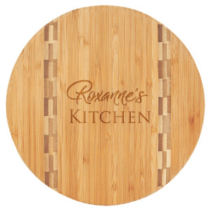 9 3/4" Round Bamboo Cutting Board with Butcher Block Inlay