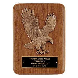 9" x 12" Solid American Walnut Plaque with Finely Detailed Eagle Relief Casting and Black Custom Engraved Brass Plate