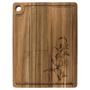 11 1/2" x 8 3/4" Acacia Cutting Board with Drip Ring and Corner Hole