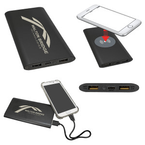 Black 8000MAH Power Bank & Wireless Anodized Aluminum Charger with USB-C Cord
