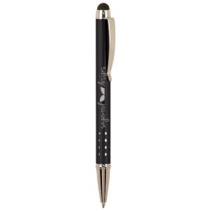Black with Silver Trim Custom Engraved Pen with Stylus