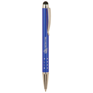 Blue with Silver Trim Custom Engraved Pen with Stylus
