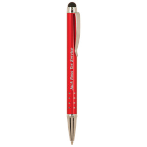 Red with Silver Trim Custom Engraved Pen with Stylus
