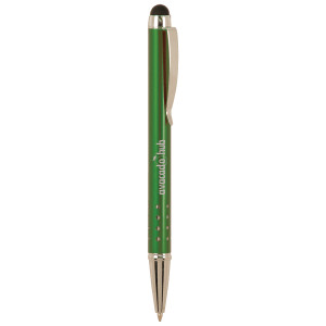 Green with Silver Trim Custom Engraved Pen with Stylus