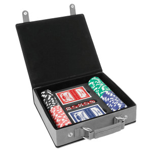 Gray/Black Engraved Faux Leather 100 Chip Poker Set