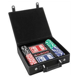 Black/Silver Engraved Faux Leather 100 Chip Poker Set