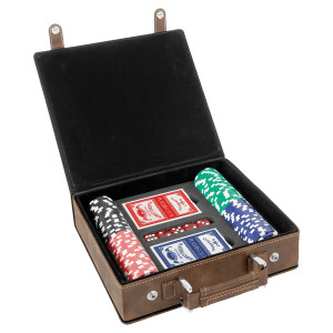 Rustic/Gold Engraved Faux Leather 100 Chip Poker Set