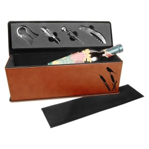 Rawhide Engraved Faux Leather Single Wine Box with Tools