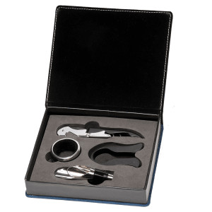 Blue Marbleized Leather Wine Tool Gift Set