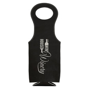 Black/Silver Engraved Faux Leather Wine Bag