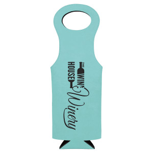 Teal Engraved Faux Leather Wine Bag