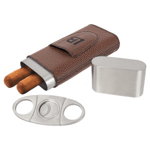 Football Engraved Faux Leather Cigar Case with Cutter