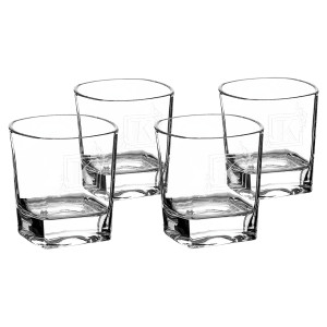 Four Polar Camel 8 oz. Rectangle Rocks Glasses in Black Gift Box with Printed Paper Sleeve