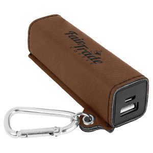 Dark Brown Engraved Faux Leather 2200 mAh Power Bank with USB Cord