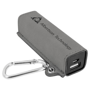 Gray Engraved Faux Leather 2200 mAh Power Bank with USB Cord