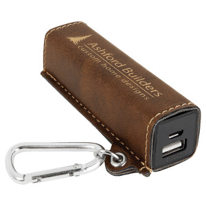 Rustic/Gold Engraved Faux Leather 2200 mAh Power Bank with USB Cord