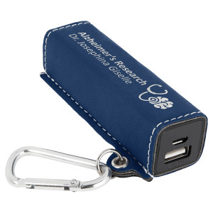Blue/Silver Engraved Faux Leather 2200 mAh Power Bank with USB Cord