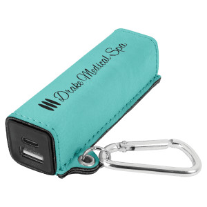 Teal Engraved Faux Leather 2200 mAh Power Bank with USB-C Cord