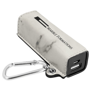 White Marble Engraved Faux Leather 2200 mAh Power Bank with USB Cord