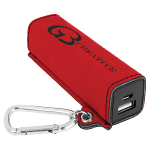 Red Engraved Faux Leather 2200 mAh Power Bank with USB Cord