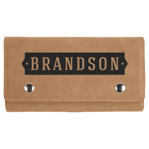 Light Brown Engraved Faux Leather Card & Dice Set