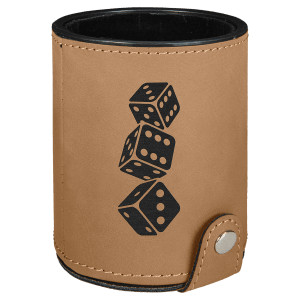 Light Brown Engraved Faux Leather Dice Cup with 5 Dice