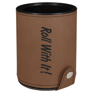 Dark Brown Engraved Faux Leather Dice Cup with 5 Dice