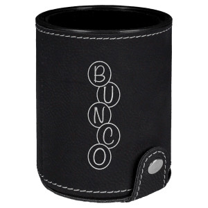 Black/Silver Engraved Faux Leather Dice Cup with 5 Dice