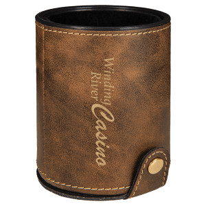 Rustic/Gold Engraved Faux Leather Dice Cup with 5 Dice
