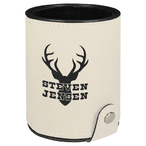 White Engraved Faux Leather Dice Cup with 5 Dice