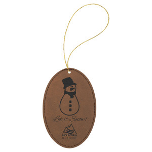 Dark Brown Engraved Faux Leather Oval Ornament with Gold String