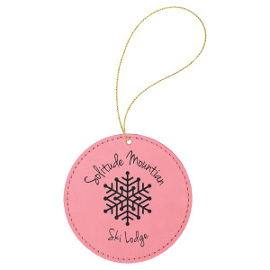 Pink Engraved Faux Leather Round Ornament with Gold String