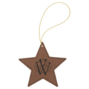 Dark Brown Engraved Faux Leather Star Ornament with Gold String