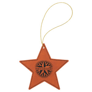 Rawhide Engraved Faux Leather Star Ornament with Gold String