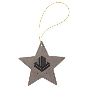 Gray Engraved Faux Leather Star Ornament with Gold String