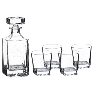 Polar Camel 750 mL Square Glass Decanter Set with Four 11 oz. Rocks Glasses in Black Gift Box with Printed Paper Sleeve