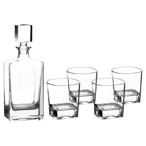 Polar Camel 810 mL Rectangle Glass Decanter Set with Four 8 oz. Rocks Glasses in Black Gift Box with Printed Paper Sleeve
