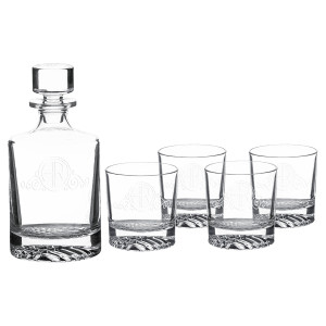 Polar Camel 850 mL Round Glass Decanter Set with Four 9 oz. Rocks Glasses in Black Gift Box with Printed Paper Sleeve