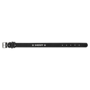Small 15" x 3/4" Black/Silver Engraved Faux Leather Dog Collar