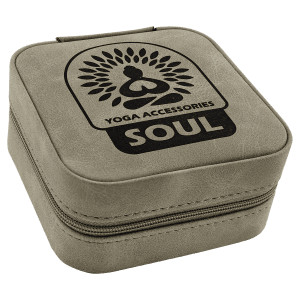Travel Jewelry Box - Engraved Faux Leather, Creekside Collection, 4" x 4", Light Green