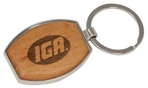 1 1/2" x 1 15/16" Silver/Wood Custom Engraved Oval Keychain