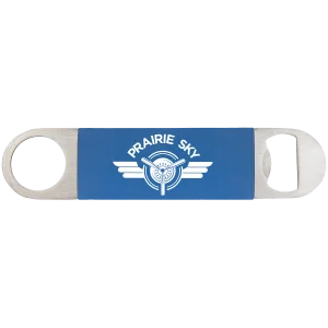 1 1/2" x 7" Blue/White Bottle Opener with Silicone Grip