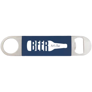 1 1/2" x 7" Navy Blue/White Bottle Opener with Silicone Grip