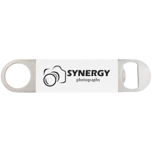 1 1/2" x 7" White/Black Bottle Opener with Silicone Grip