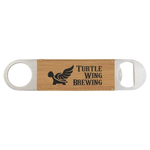 1 1/2" x 7" Bamboo Engraved Faux Leather Bottle Opener